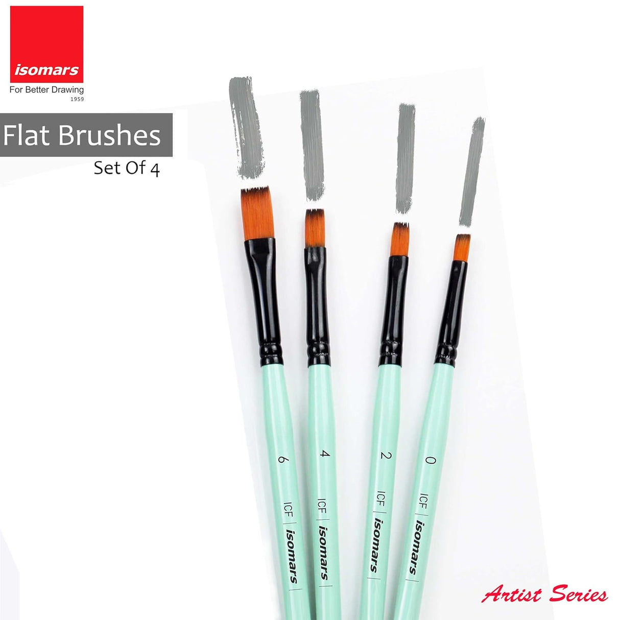 Isomars Paint Brushes Flat Brush Set of 4 | Professional Synthetic Art Brushes for Acrylic, Oil, Watercolor & Mixed Media Painting | Ideal for Artists, Students & Hobbyists - Isomars