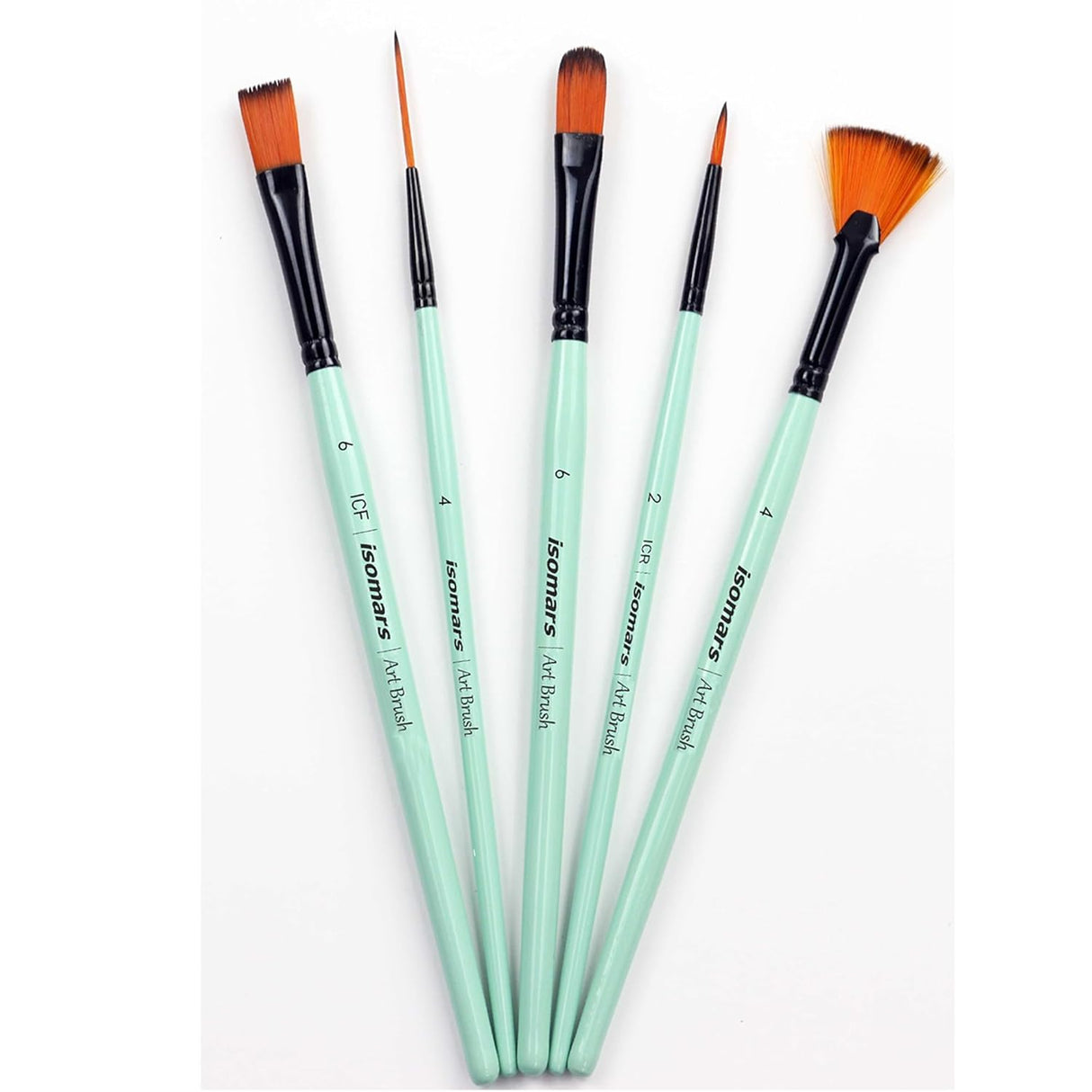 Isomars Paint Brushes Set of 5 Mixed Professional Brushes | Synthetic Artist Brush Assortment for Acrylic, Oil, Watercolor & Mixed Media Painting | Filbert, Fan, Round Liner, Flat & Round - Isomars