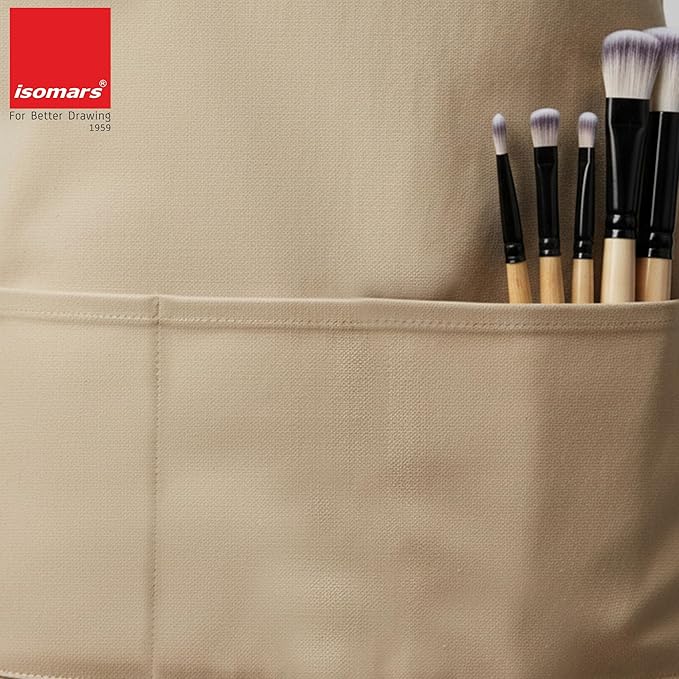 Isomars Painter’s Apron Grey Natural Canvas Art Apron with 3 Pockets | Full Coverage Protective Artist Apron for Painting, Pottery, Craft, DIY & Studio Work | Large 25.5 x 36.5 Inch - Isomars