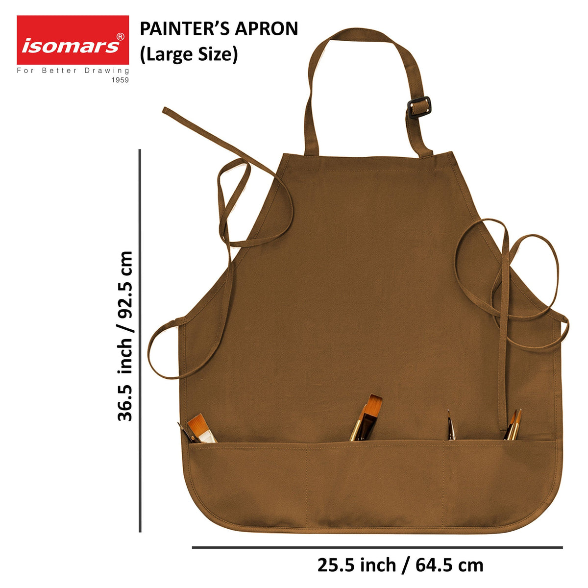 Isomars Painter’s Apron, Large, 10 oz Cotton Canvas, 3 Pockets, Brown - Isomars