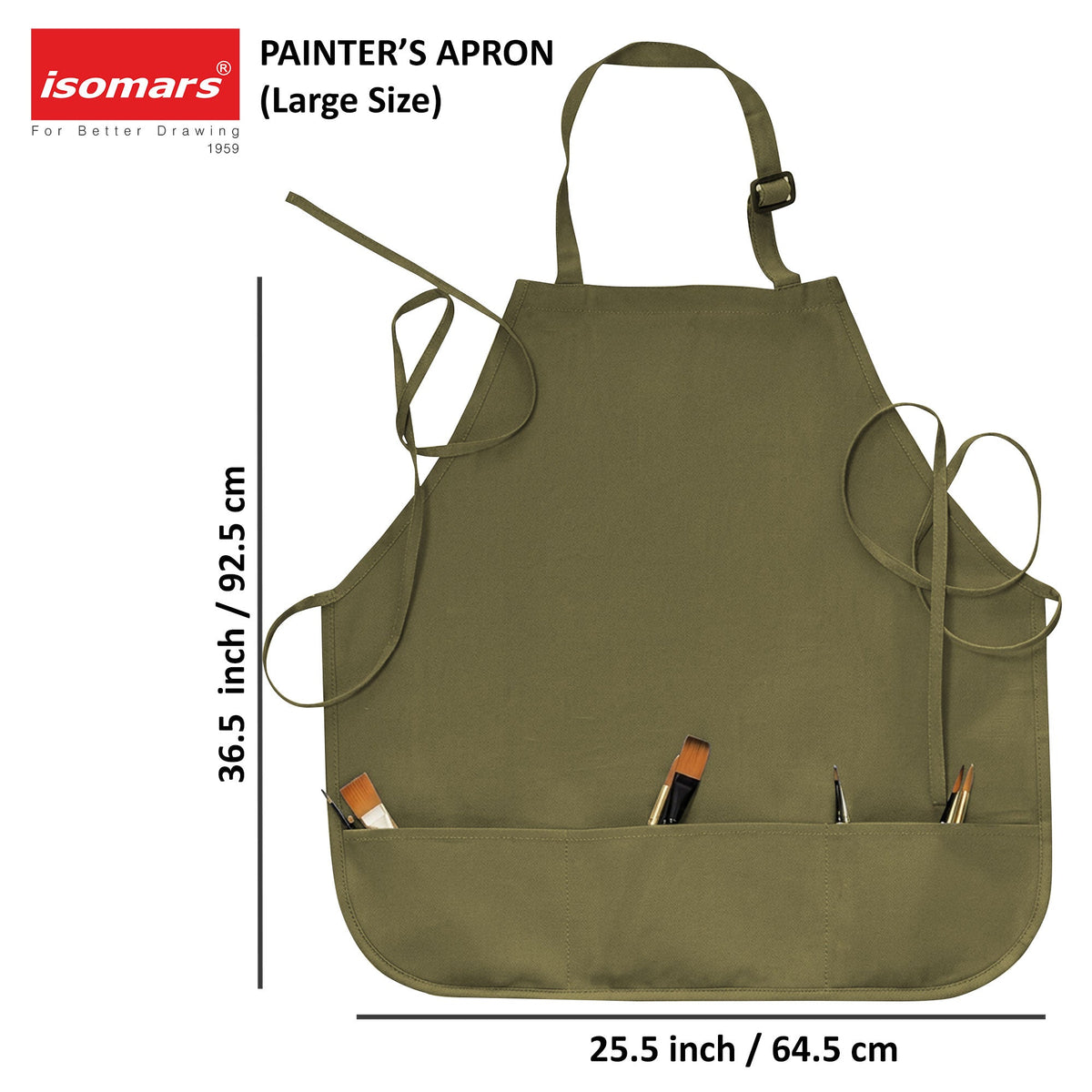 Isomars Painter’s Apron, Large, 10 oz Cotton Canvas, 3 Pockets, Green - Isomars