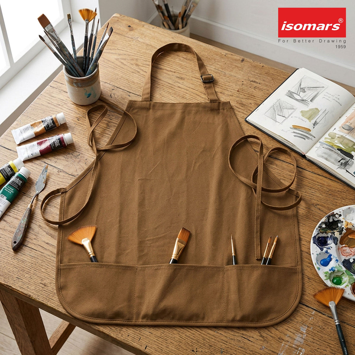 Isomars Painter’s Apron, Regular, 10 oz Cotton Canvas, 3 Pockets, Brown - Isomars