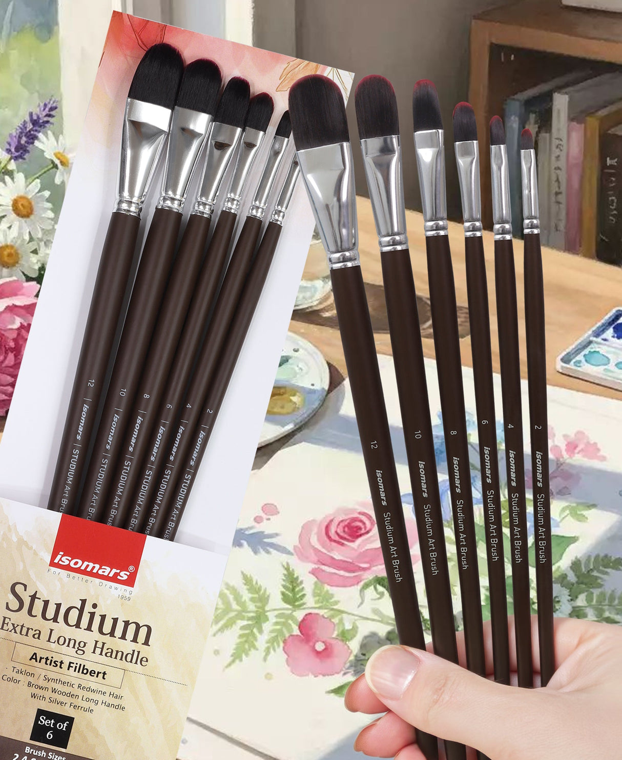 Isomars Professional Filbert Paint Brush Set of 6 for Acrylic, Watercolor & Oil Painting - Isomars