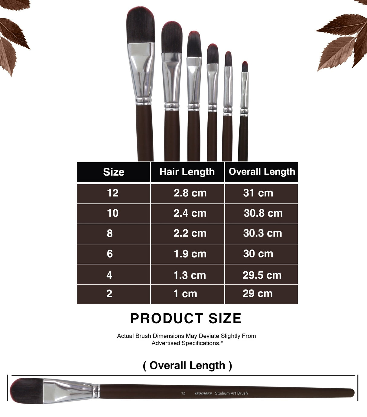 Isomars Professional Filbert Paint Brush Set of 6 for Acrylic, Watercolor & Oil Painting - Isomars