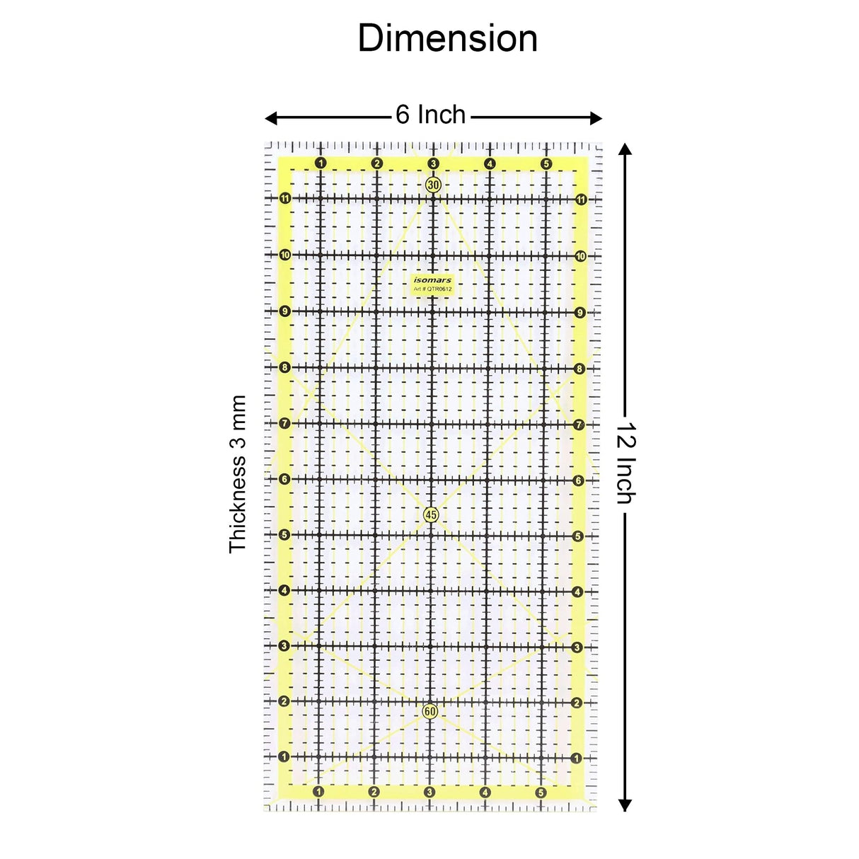 Isomars Quilting Ruler 6 x 12 Inch | Garment Patchwork Ruler - Isomars