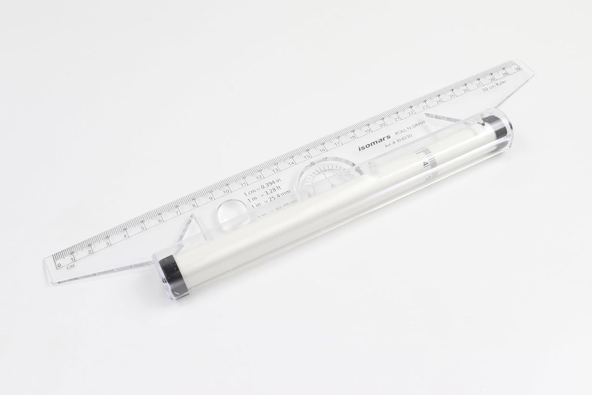 Isomars Rolling Ruler with 12 Inch Scale | Multifunction Drawing, Drafting, Geometry & Technical Design Ruler with Compass, Protractor, Circle & Angle Templates - Isomars