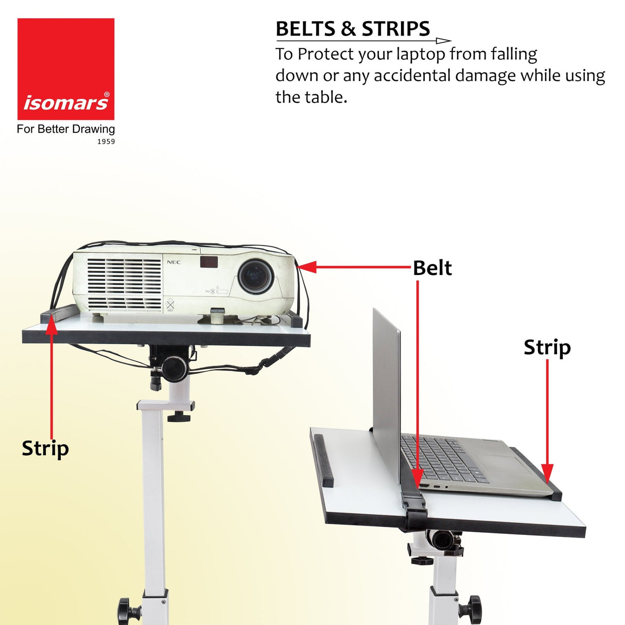 Isomars Sit &Stand 360° 2 Platforms Laptop & Projector User Table Multipurpose Angle Height & 360° Rotation Adjustable Both Side 2 Engineered Wood Board 20" / 50.8 cm x 14" / 35..5 cm (White) - Isomars