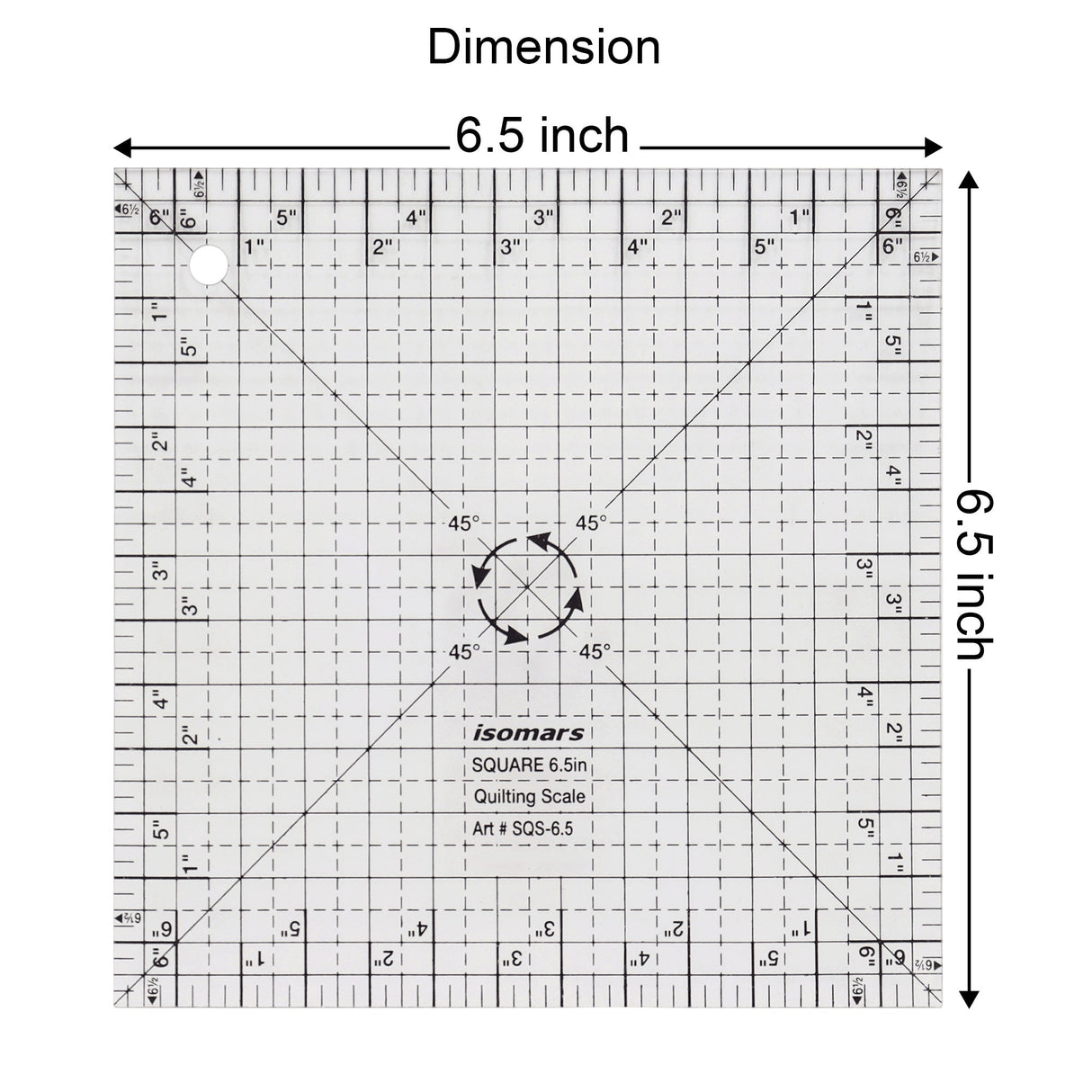 Isomars Square Quilting Ruler 6.5" x 6.5" for Fabric Cutting - Isomars