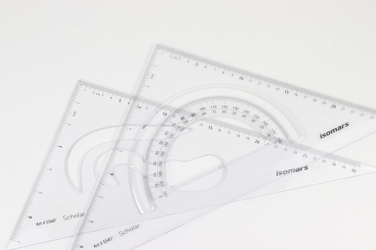 Isomars Student Drafting Kit – 6 - Piece Engineering Drawing Set with Compass, Scale, Set Squares, Protractor & Protective Carry Pouch – Ideal for Architecture & Engineering Students - DSS-E - Isomars
