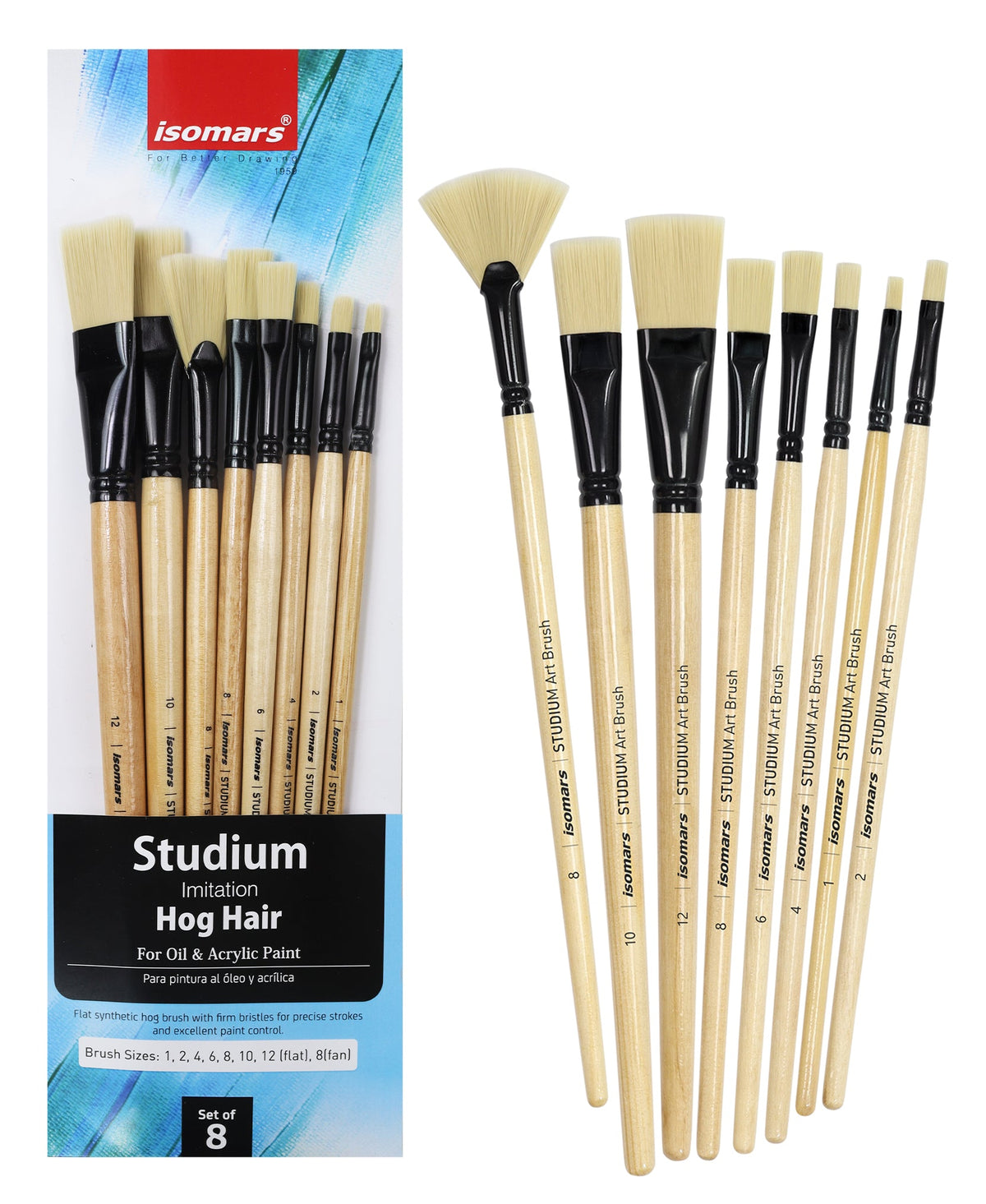Isomars Studium Imitation Hog Hair Paint Brush Set of 8 - Isomars