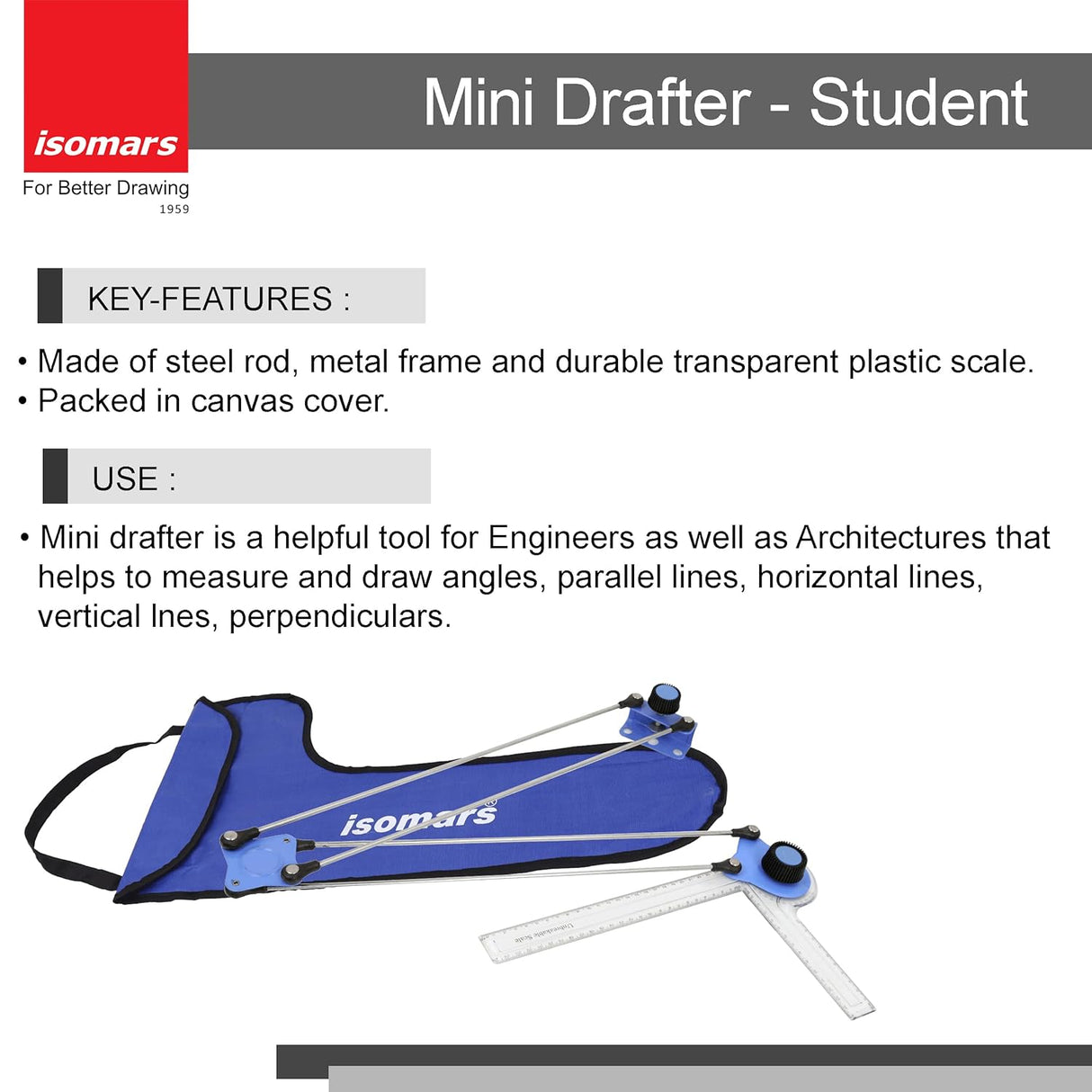 Isomars Technical Drawing and Drafting Kit - Includes Drawing Board Drafting Board - A2 - Size 18.5"x25" Engg. Template, Pencil, Compass Set, Mini Drafter, Set Square Pro-Circle and Rolling Ruler - Isomars