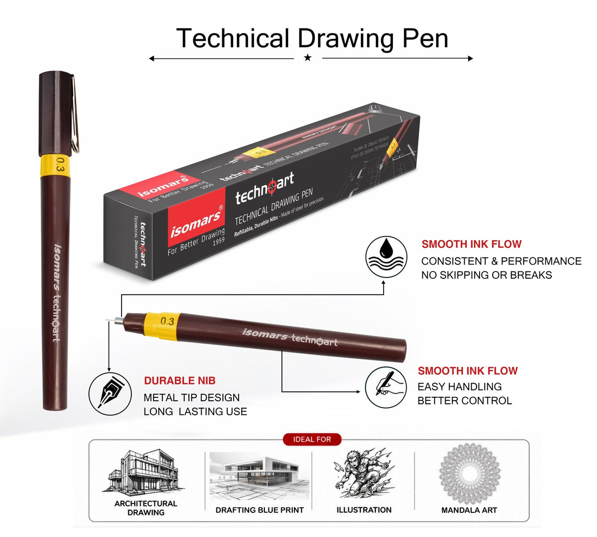 Isomars Technoart Technical Drawing Pen 0.3mm Fineliner - Isomars