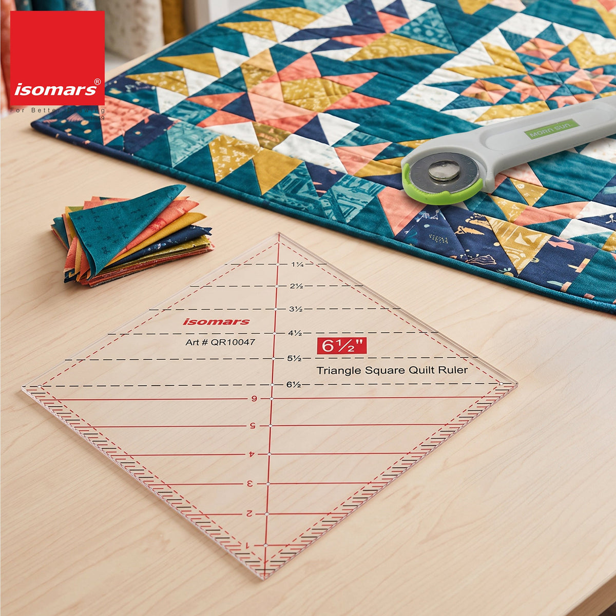 Isomars Triangle Square Quilt Ruler 6.5 Inch for Quilting - Isomars