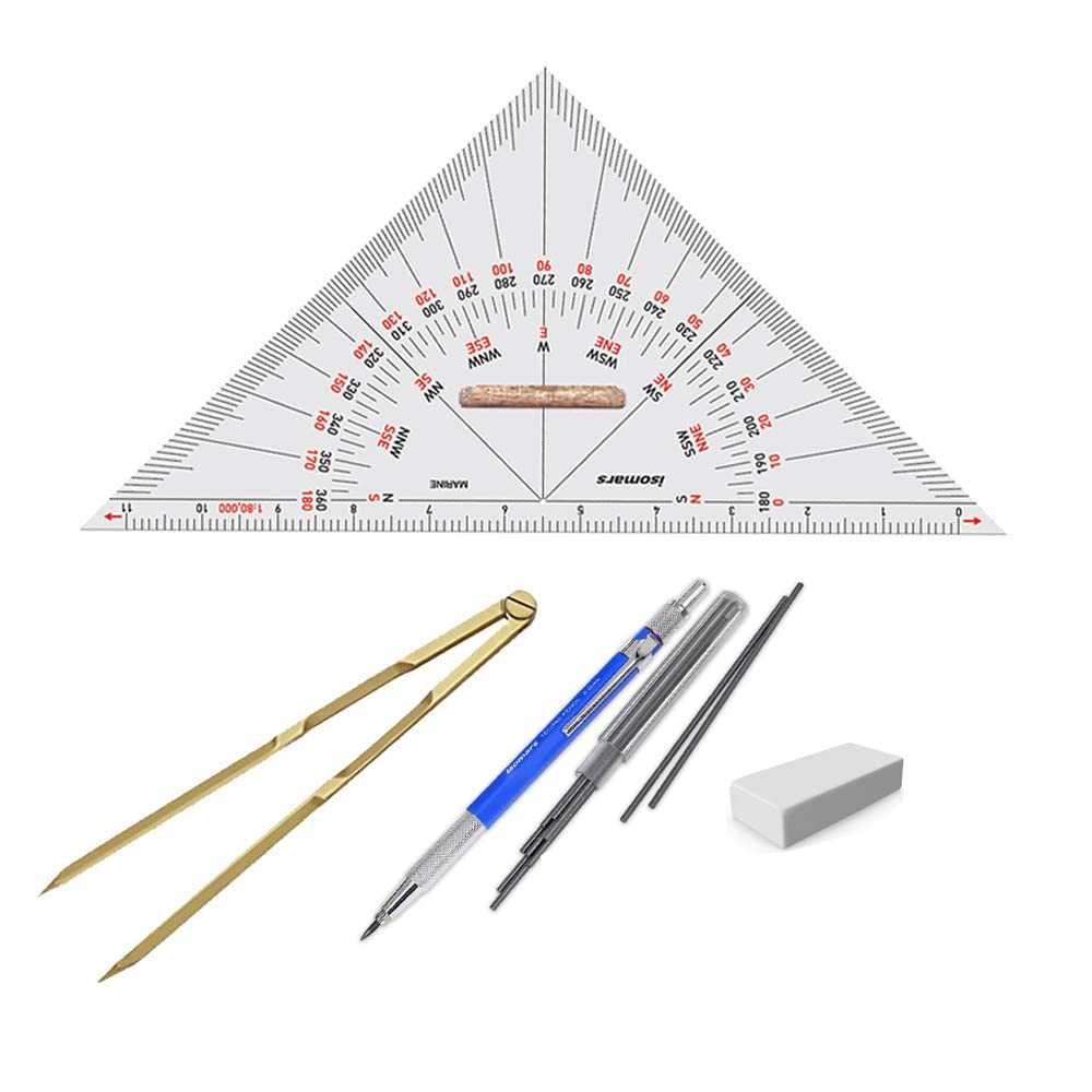 Isomars Universal Nautical Protractor with Marine/Nautical Divider and Pencil, Extra leads and Eraser - Isomars