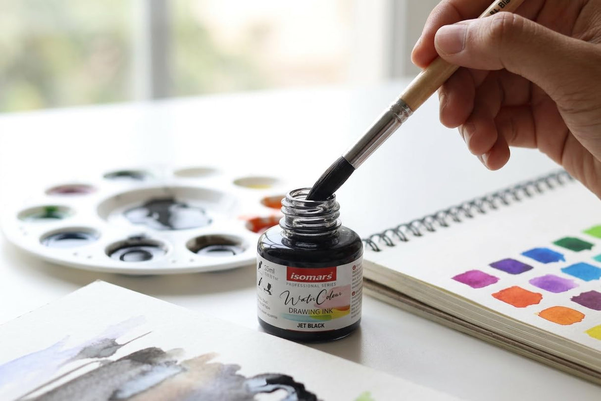 Isomars Water Color Ink Set of 12 Vibrant Professional Liquid Watercolors (35ml Bottles) with Droppers - Transparent Inks for Calligraphy, Illustration, Airbrushing & Painting - Isomars