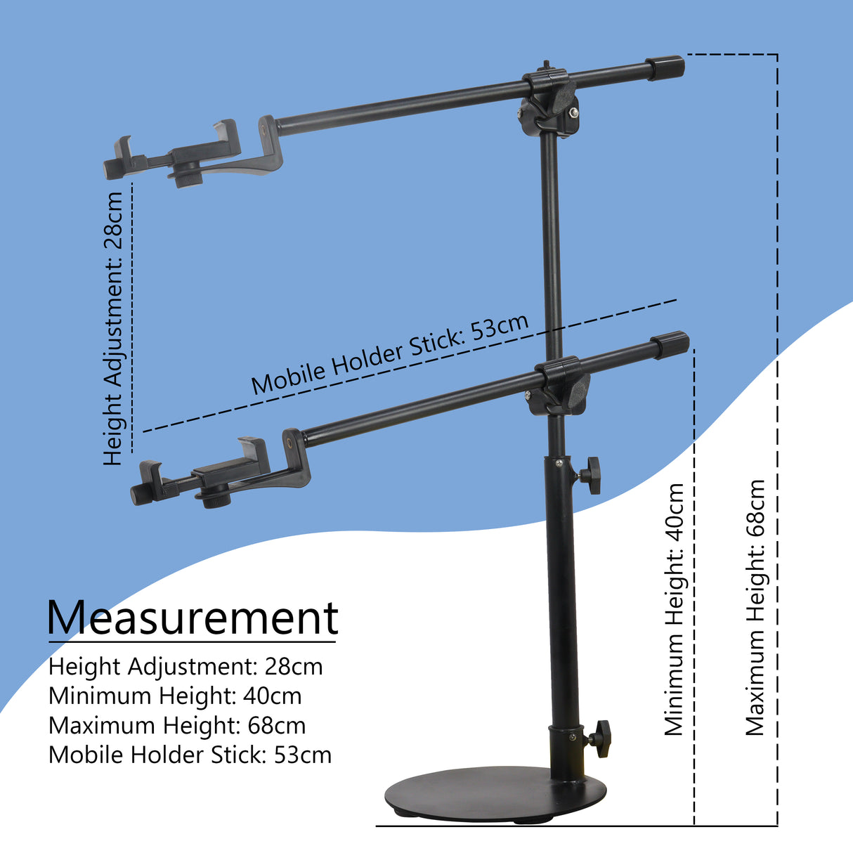 ISOMARS Overhead Mobile Photography Stand with Circular Base, 360° Adjustable Arm with Height Adjustment, Overhead Floor Mobile Stand for Photography, Videography from Overhead Position.