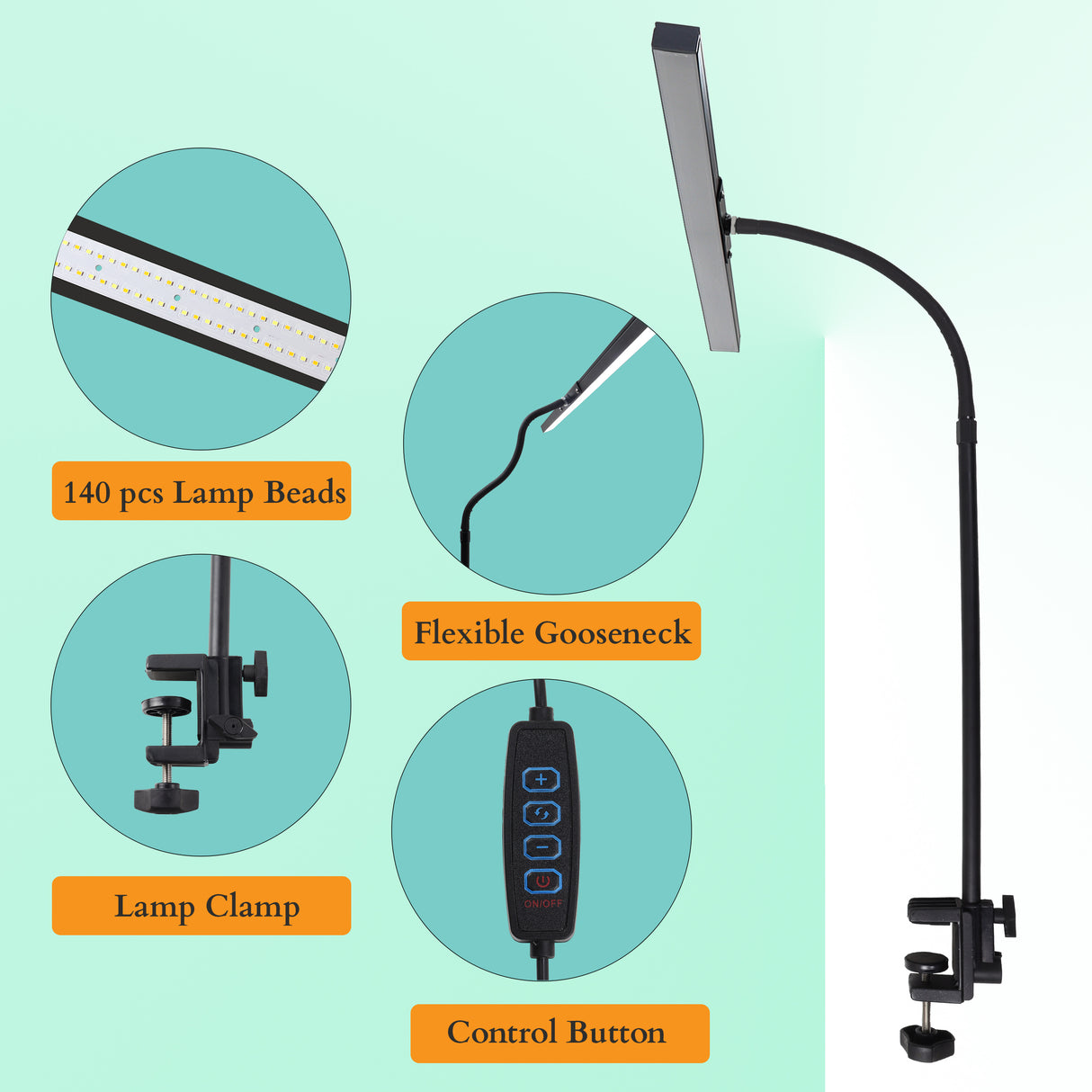 Isomars Desktop Table lamp, Overhead LED Desk Lamp Light, Table Holding clamp, Study, Computer lamp, 24" Light bar Flexible Gooseneck, 3 Color Mode, for Desktop, Bedroom, Office, Reading, etc