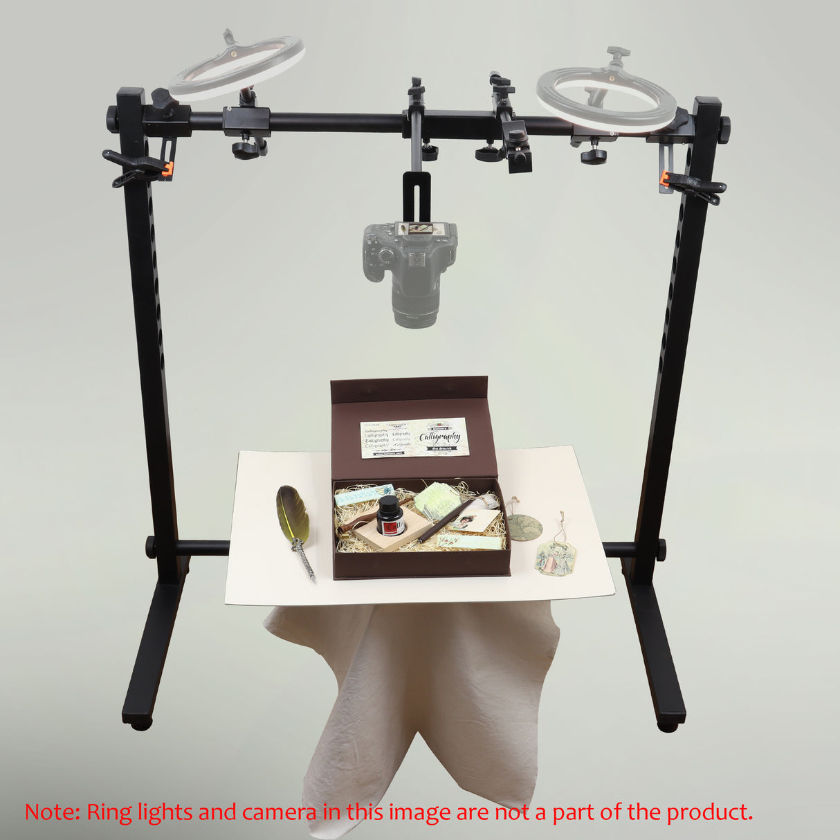 ISOMARS Photography Stand for Overhead Photos & Videos with Camera & Smartphone. Adjust at 10 Different Height. Two Light Holder and Bracket & Clips for Holding Background Sheets.