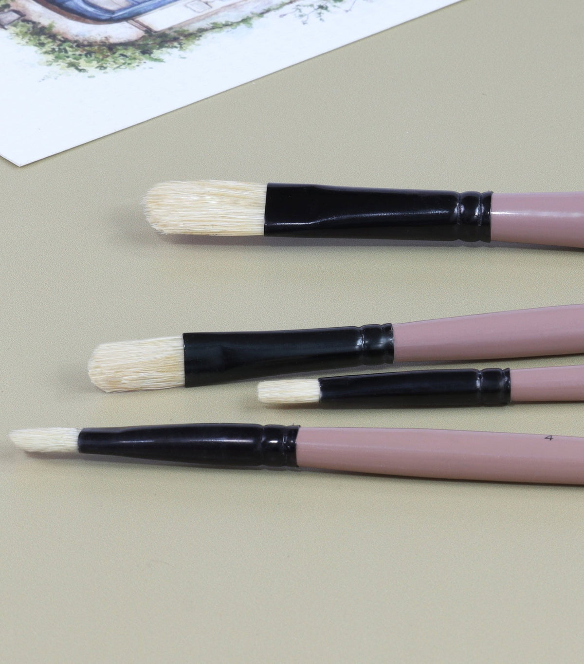 Saphire Filbert Paint Brush Set of 4 | Professional Hog Hair Long Handle Artist Brushes for Acrylic, Oil & Canvas Painting | Smooth Blending, Soft Edges & Controlled Strokes - Isomars