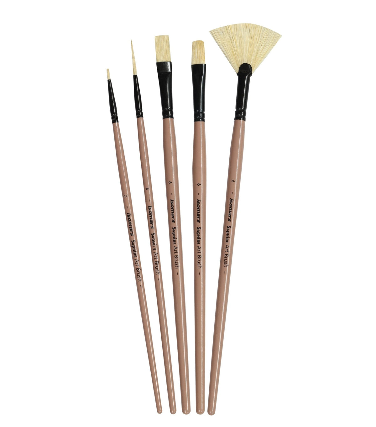 Saphire Master Paint Brush Set of 5 | Professional Hog Hair Long Handle Artist Brushes for Acrylic, Oil, Watercolor & Canvas Painting | Mixed Filbert, Fan, Flat, Round & Liner Brush Set - Isomars