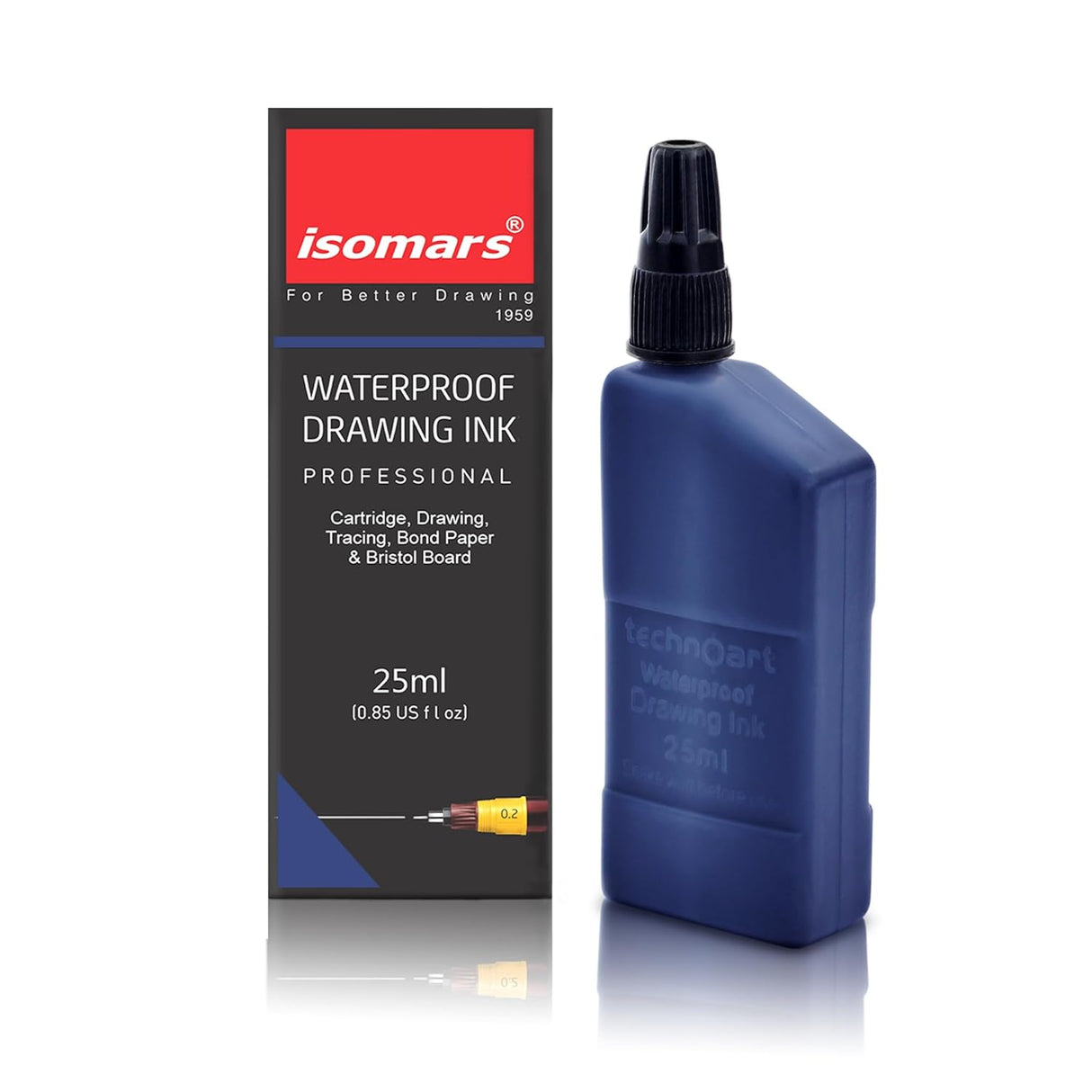 Technical Drawing Pen Ink Blue 25ml | Waterproof High Opacity Ink for Rapidograph Pens, Drafting, Illustration & Calligraphy - Isomars