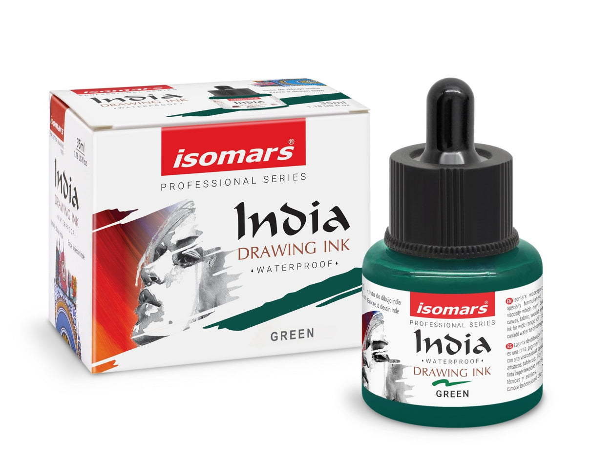 Waterproof Drawing Ink Set of 6 (35ml Each) with Dropper | Artist Ink for Calligraphy, Illustration, Airbrush & Technical Drawing - Isomars