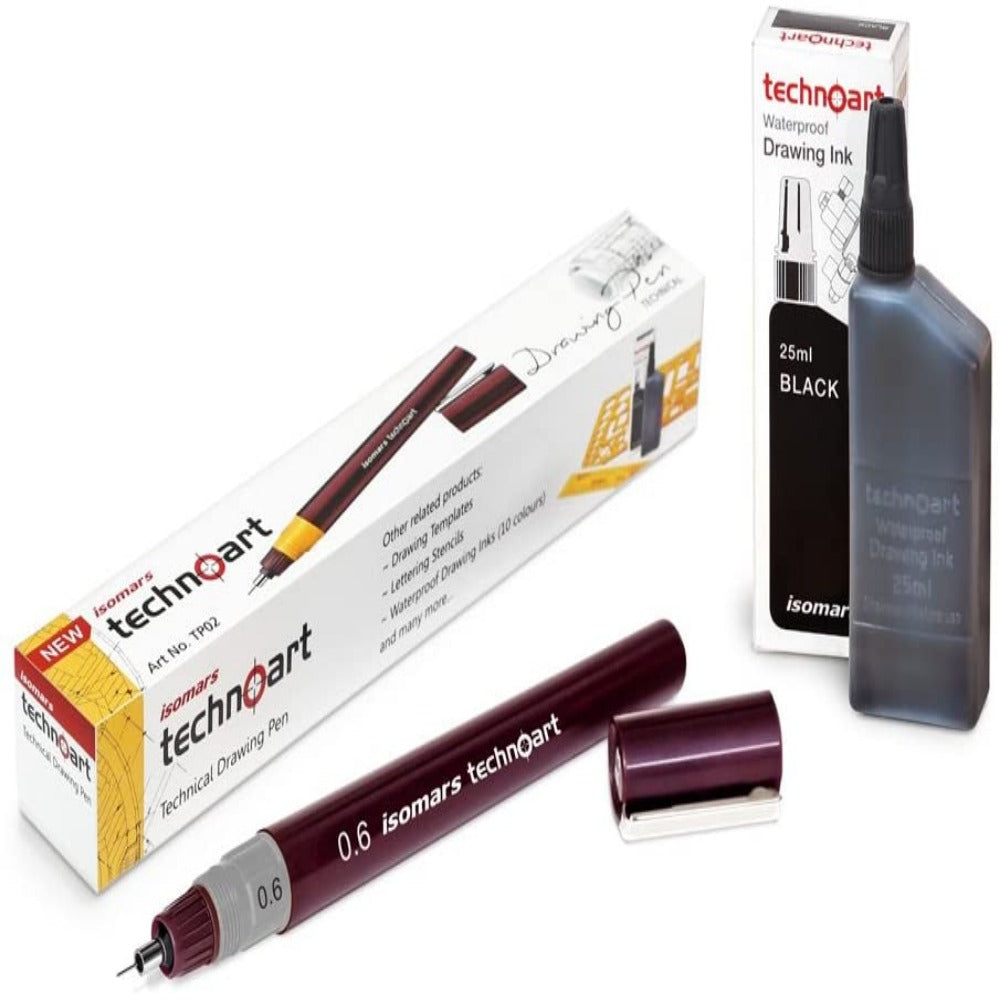 Isomars Fineliner Technical Drawing Pen 0.6 and Ink Combo Set