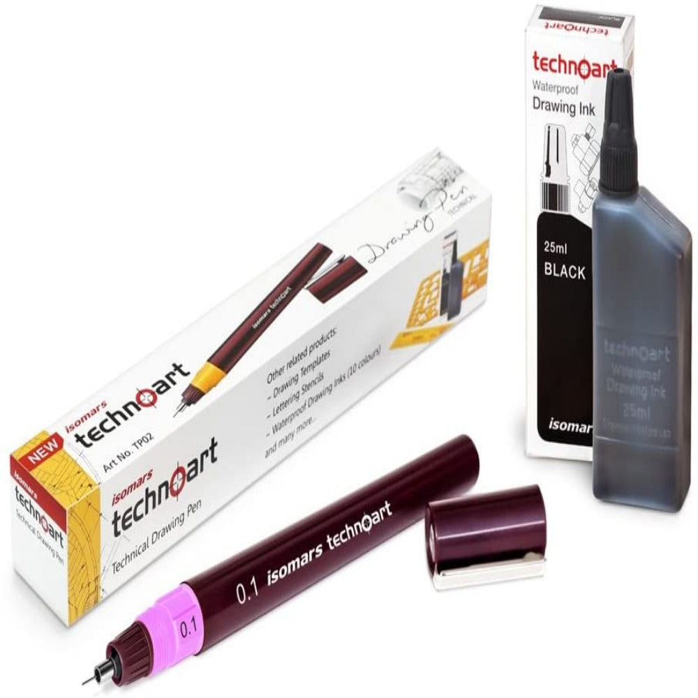 Isomars Fineliner Technical Drawing Pen 0.1 and Ink Combo Set