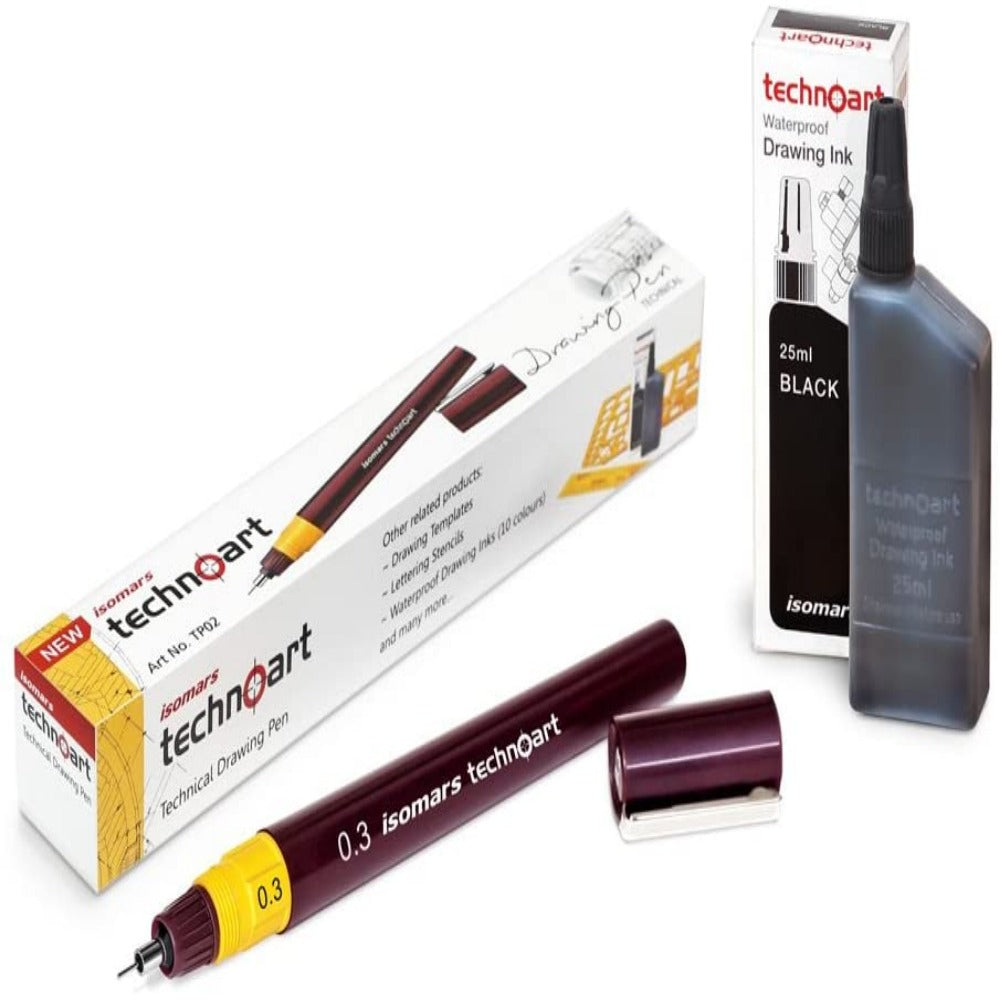 Isomars Fineliner Technical Drawing Pen 0.3 and Ink Combo Set