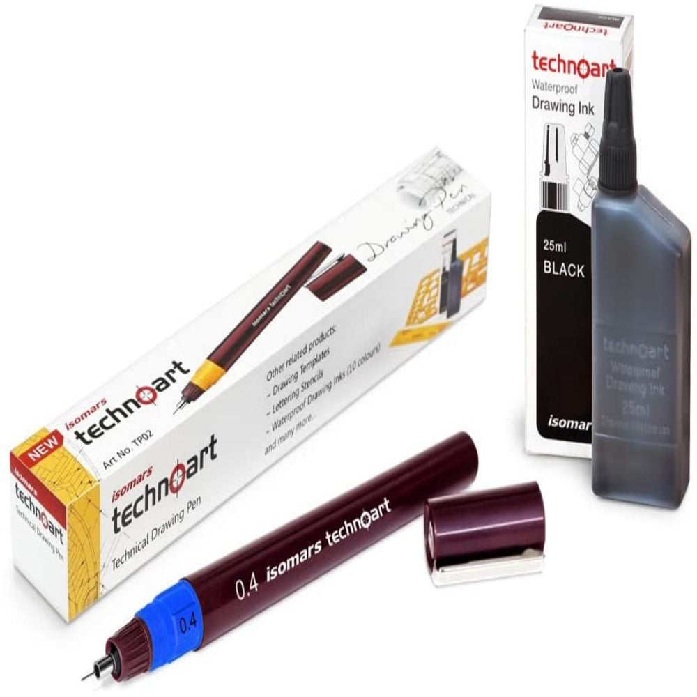 Isomars Fineliner Technical Drawing Pen 0.4 and Ink Combo