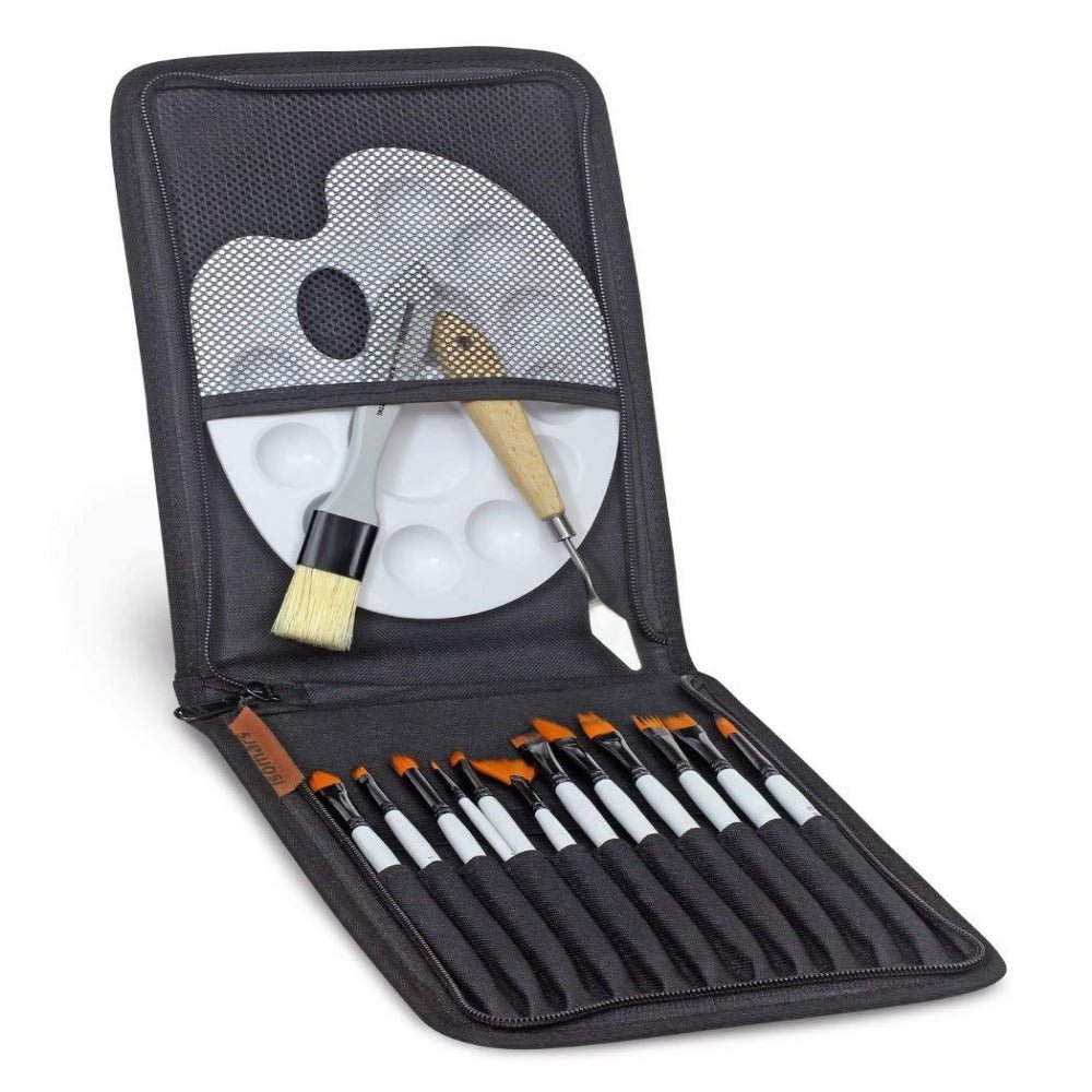 Artist Paint Brush (Set of 13) with Palette & Carry Bag - Isomars