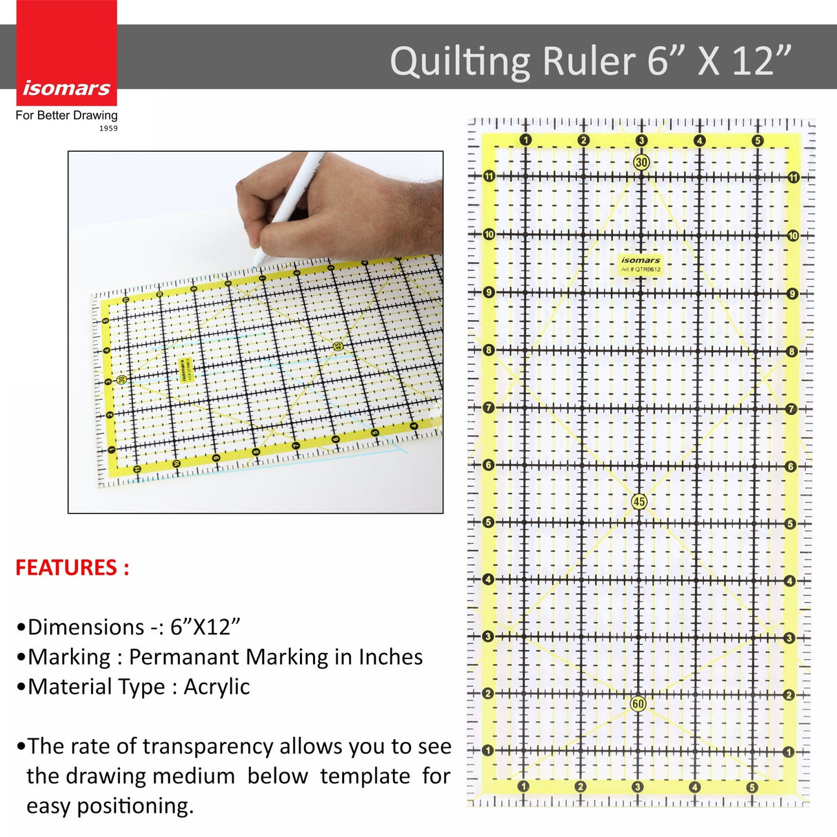 Garment Patchwork Quilting Ruler (6" x 12") - Isomars
