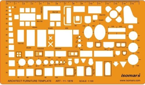 Isomars 1:100 Scale Architectural Drawing Template Stencil (Art 1878) | Furniture Symbols for House Floor Plans, Interior Design, Technical Drafting, Architecture & Engineering - Isomars