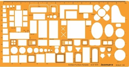 Isomars 1:50 Scale Architect Furniture Template (Art 1879) | Architectural Drawing & Drafting Stencil for Furniture Layout, House Floor Plans, Interior Design & Technical Drawing - Isomars