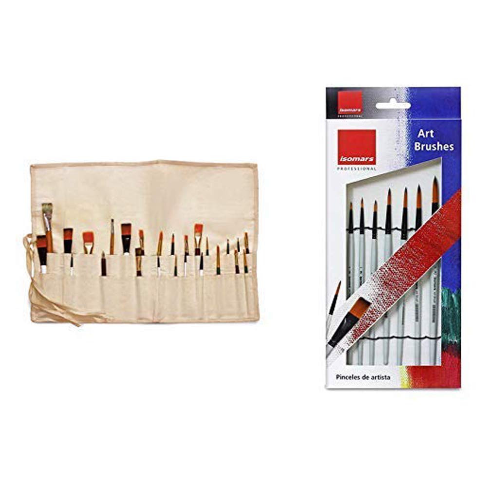 Isomars Brush Roll Up Case with Set of 7 Round Brushes for Painting - Isomars