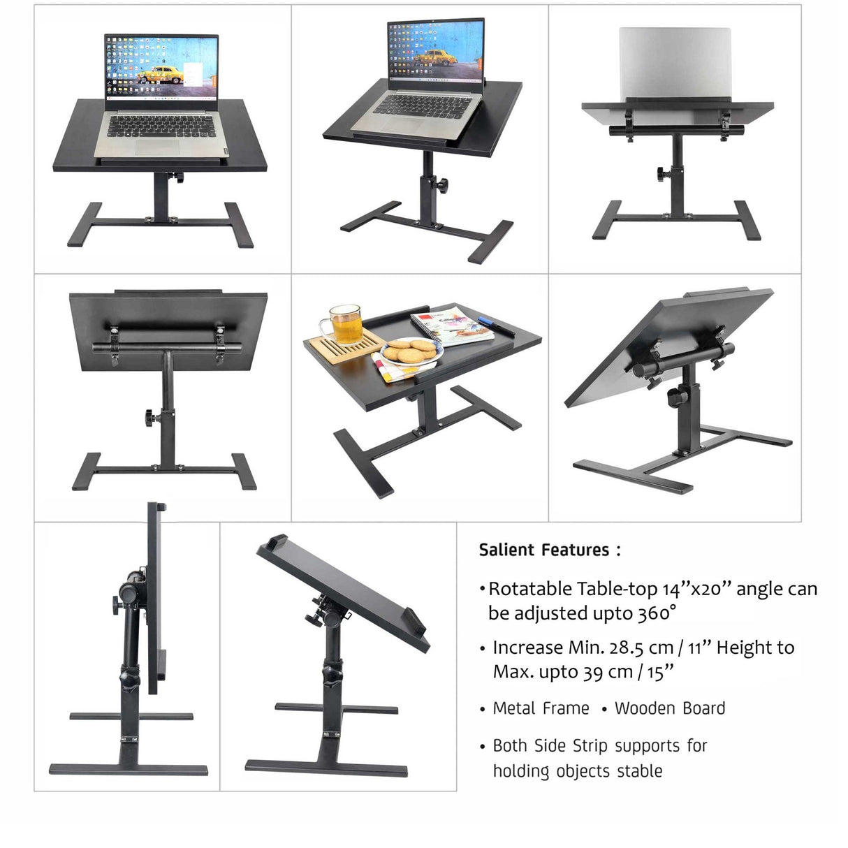 ISOMARS Multipurpose Laptop Table Study Desk & Height Adjustable Bed Table for Work from Home & Online Classes (Black) - Isomars
