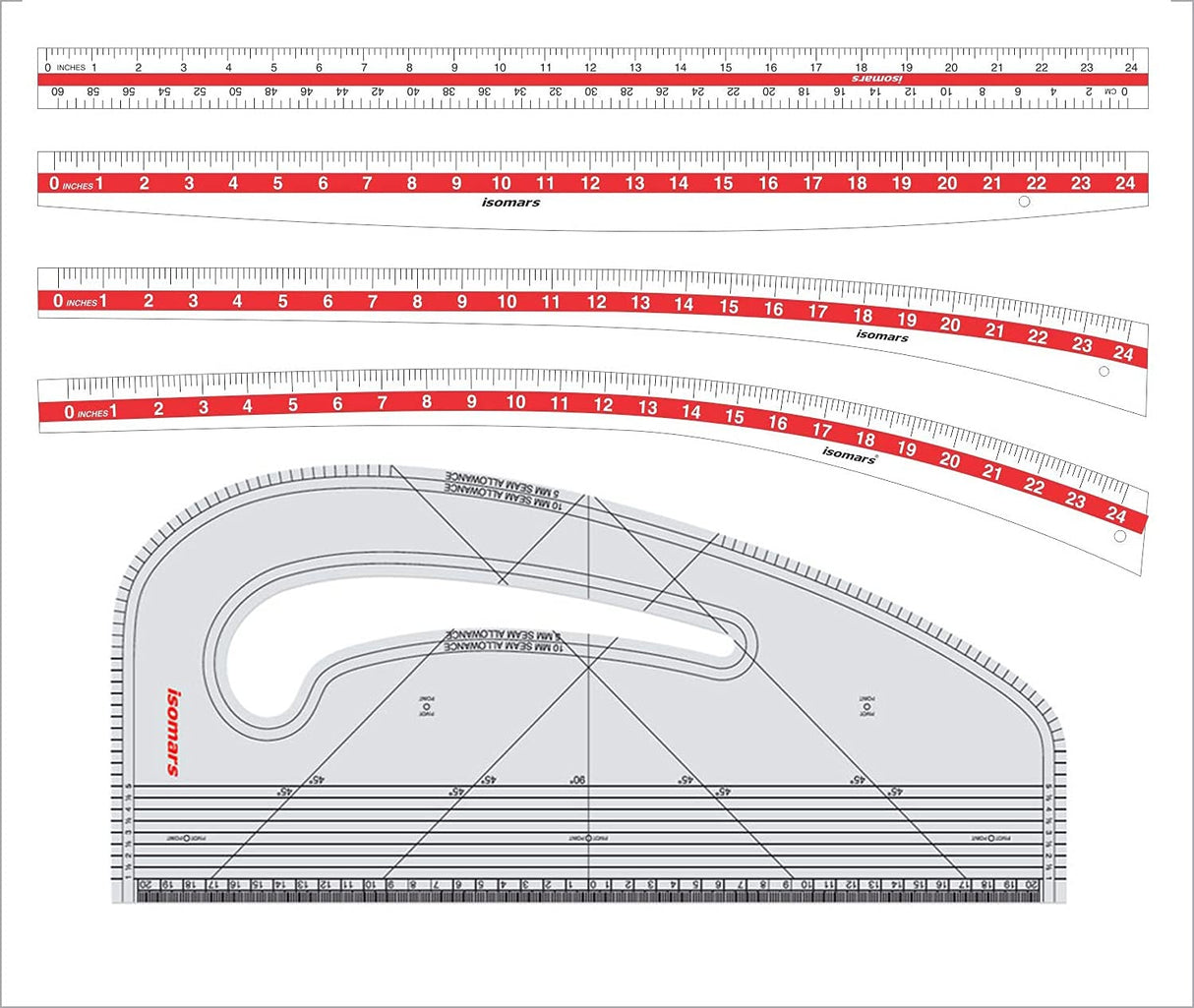 Isomars Pattern Curve with Tailoring Ruler Set of 4 - Isomars