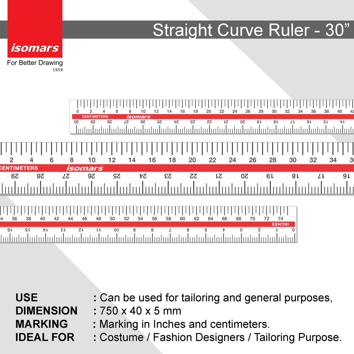 Isomars Plastic Rulers - 30" - Isomars