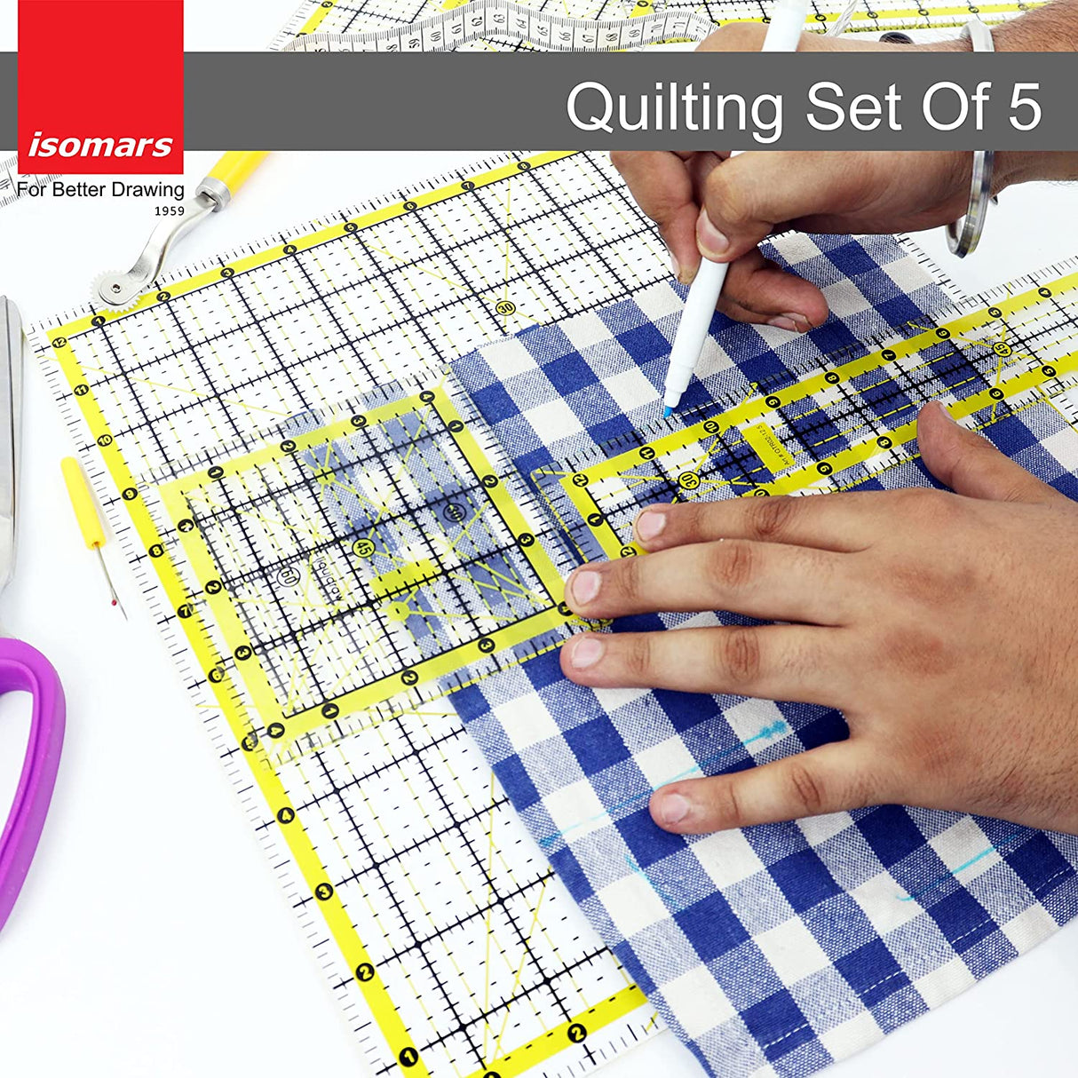 Isomars Quilting Rulers - Set Of 2 Sizes - 4.5"x4.5 And 6"x6" - Isomars
