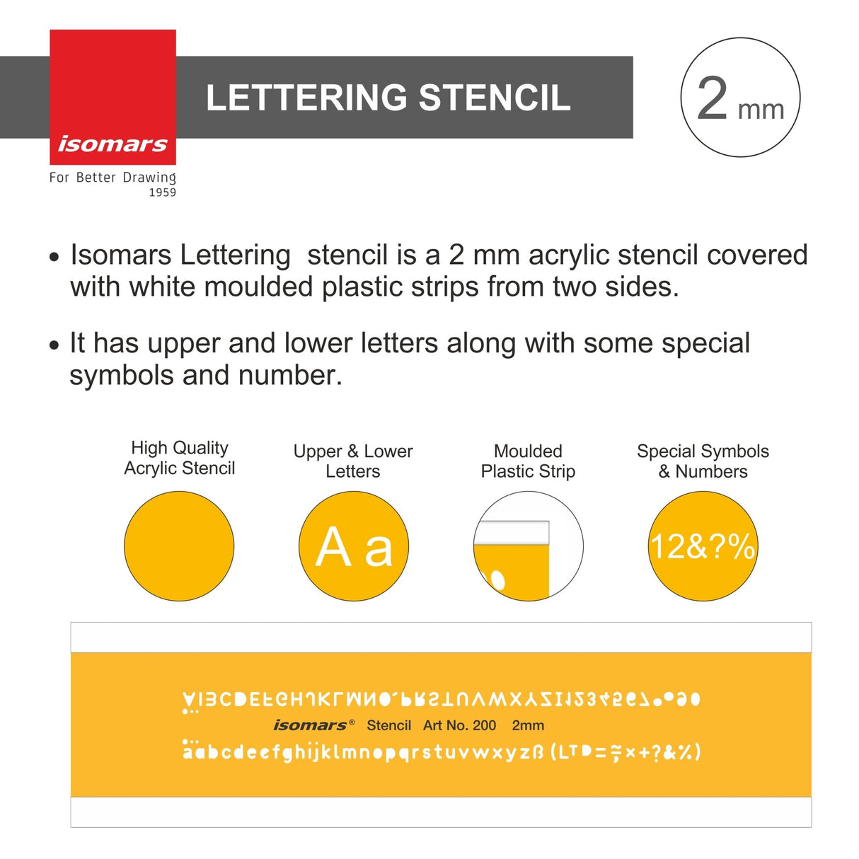 Lettering Guide Drawing template 2 mm - Isomars