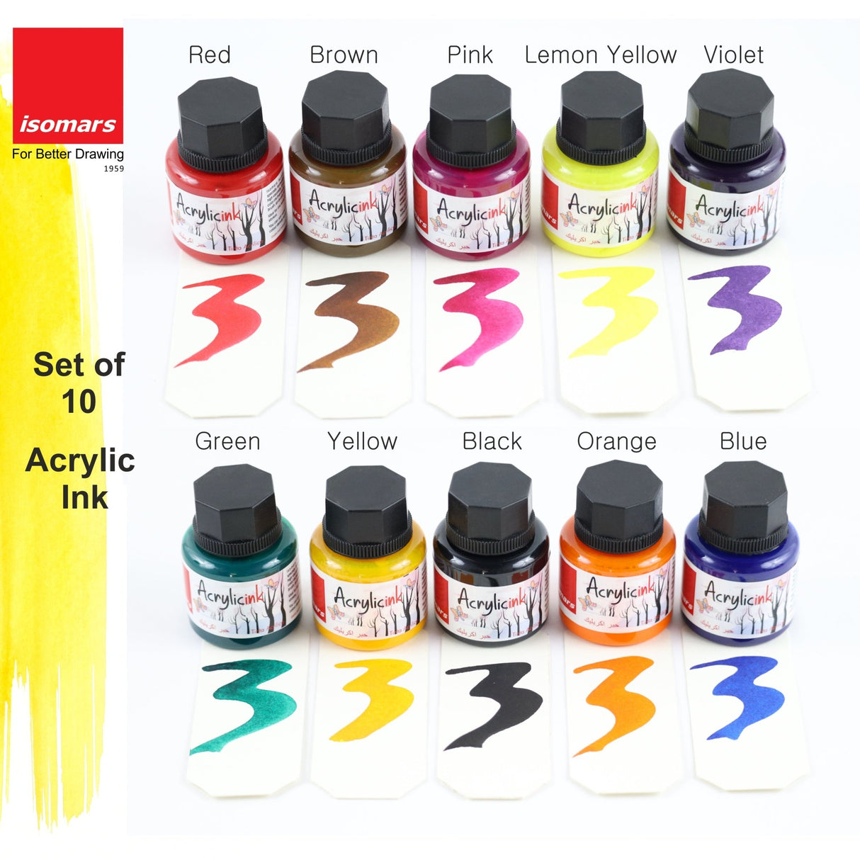Professional Acrylic Painting Drawing Kit | Acrylic Pad, Square Colour Palette, Acrylic Ink Collection & Brush Set - Isomars