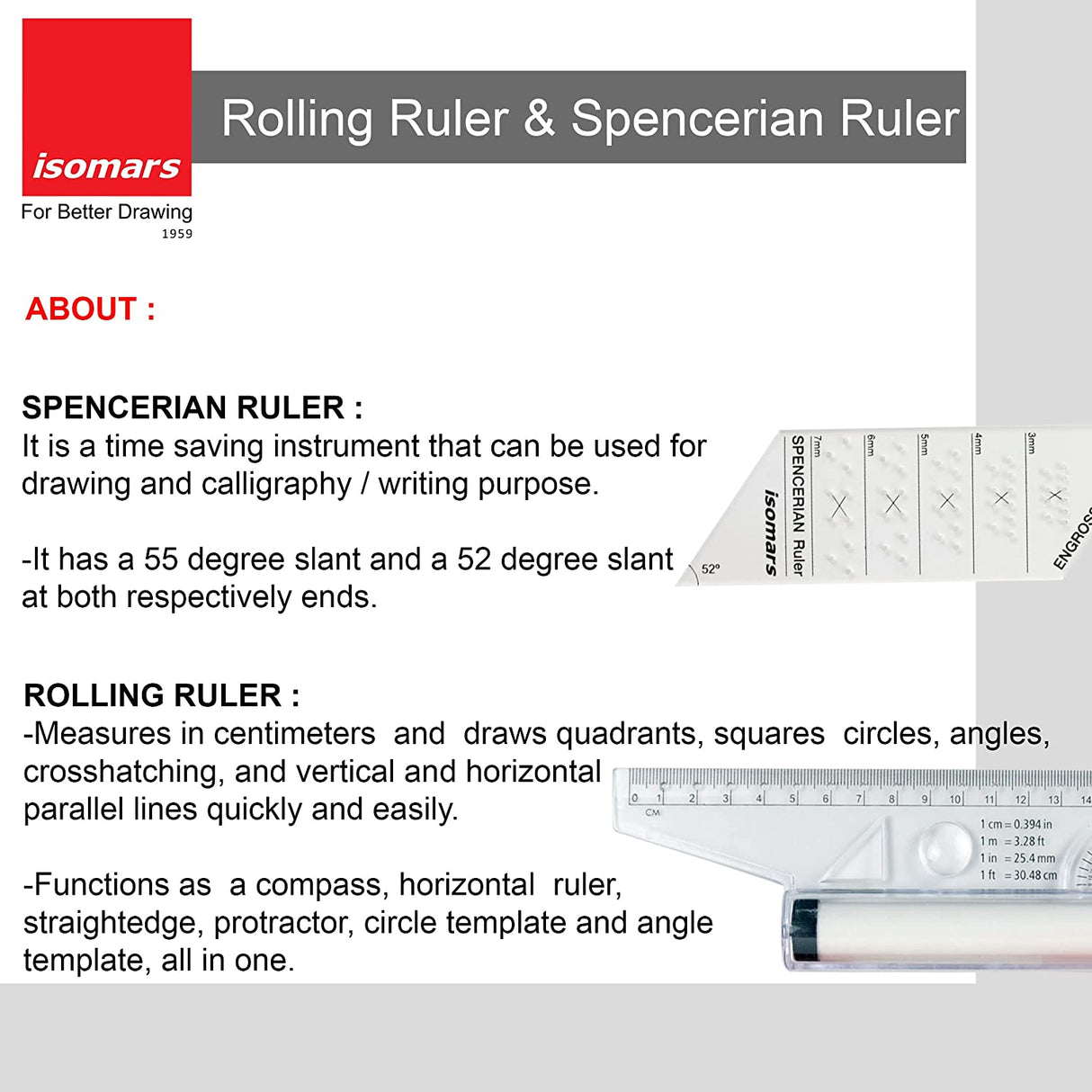 Rolling Ruler & Spencerian Ruler Combo - Isomars