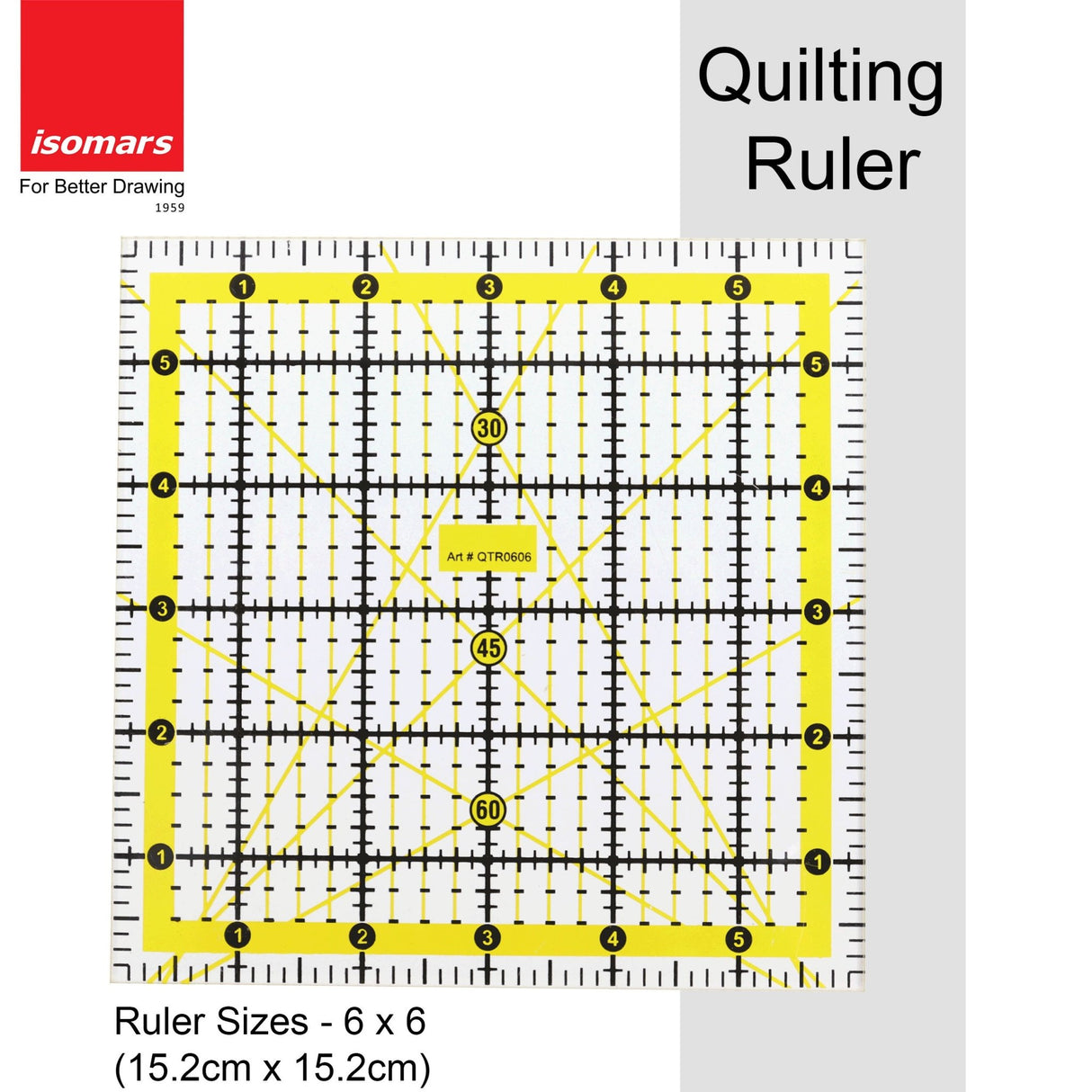 Square Quilting Ruler, Isomars Quilting Template for Patchwork & Sewing (6" x 6") - Isomars