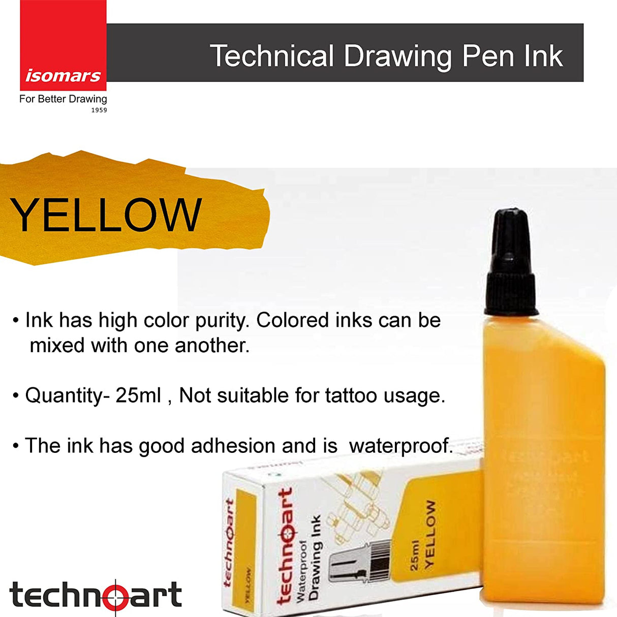 Technoart Technical Drawing Pen Ink- Yellow and Lemon Yellow Combo - Isomars