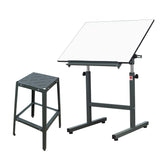 Isomars Scholar Drawing Table with Stool & A1 Double-Sided Laminated Drawing Board | Height Adjustable Drafting Table | 0–180° Tilt for Artists, Architects & Designers(Green)