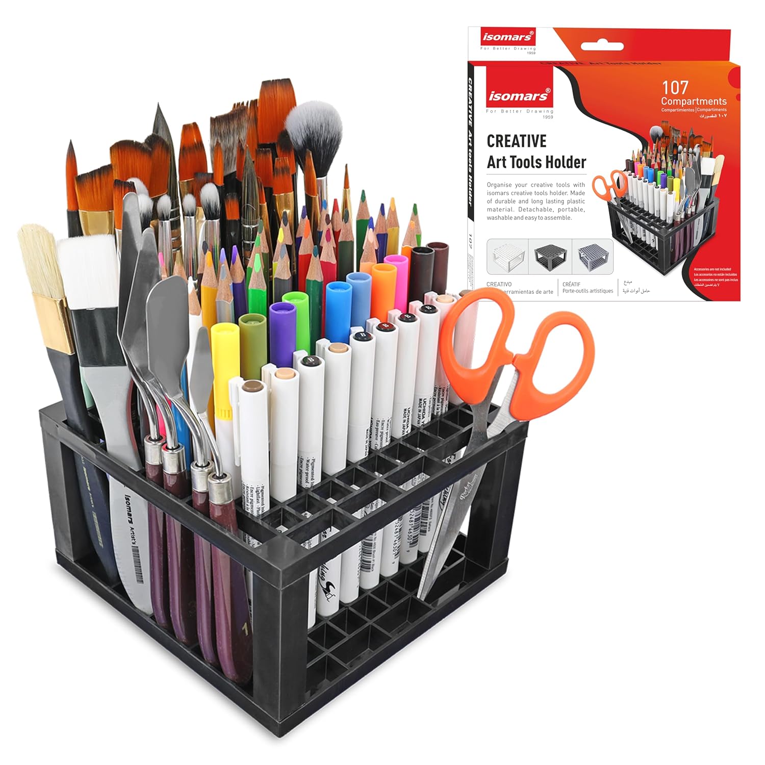 107 Compartment Desktop Art Supply Holder for Brushes Pens Pencils and Stationery