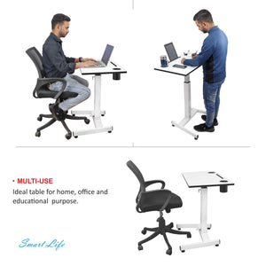 Isomars Airlift Made in India Multipurpose Height Adjustable 'SIT & Stand Laptop Table' with Foot Lever for Breakfast, Online Classes, Other Activities with Large Table Top (White)