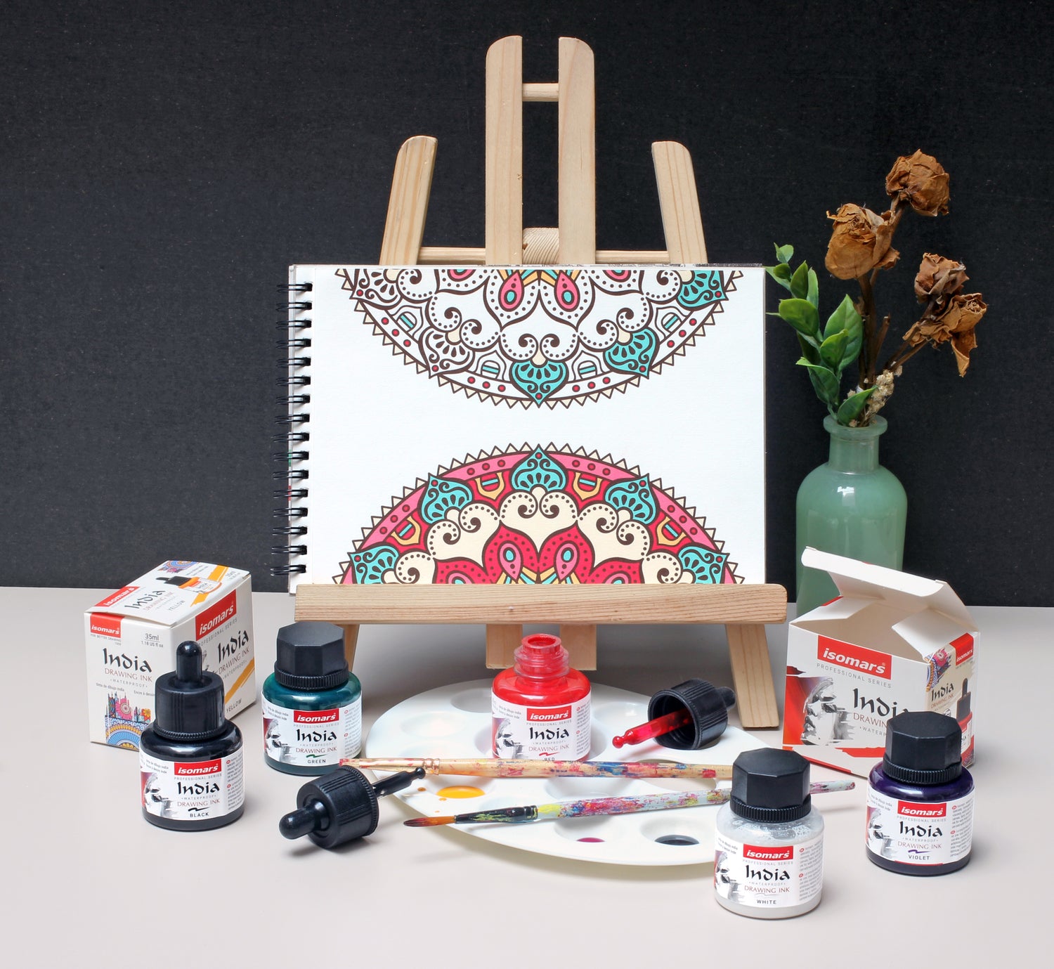 Isomars Waterproof Drawing Ink Set of 6 – 35ml Each (with Dropper) | Suitable for Calligraphy, Art, Technical Drawing, Airbrush Art, Illustration | Fade-Resistant & Quick-Drying