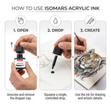 Isomars Acrylic Ink 35ml Deep Black Waterproof Ink with Dropper