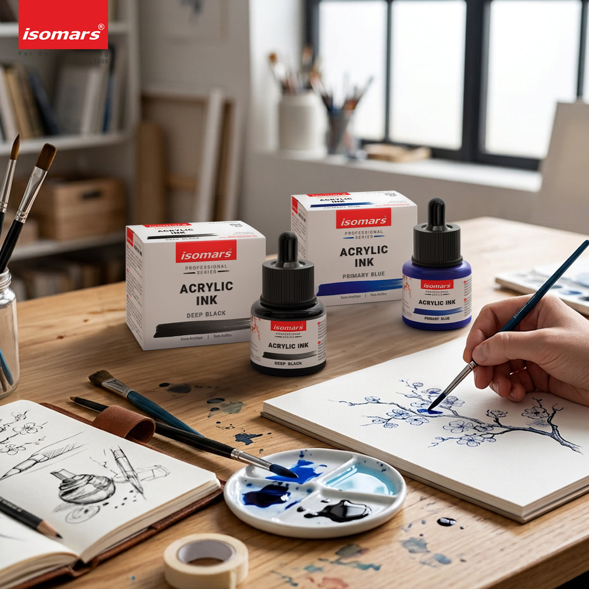 Isomars Acrylic Ink Black & Blue Combo, 35ml Each with Dropper